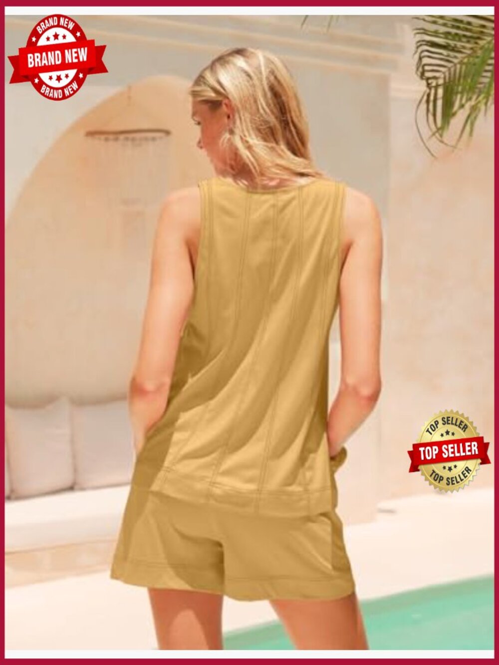 2 Piece Summer Tank Top and Short Set Sleeveless Casual Matching Outfit - Picture 3 of 7
